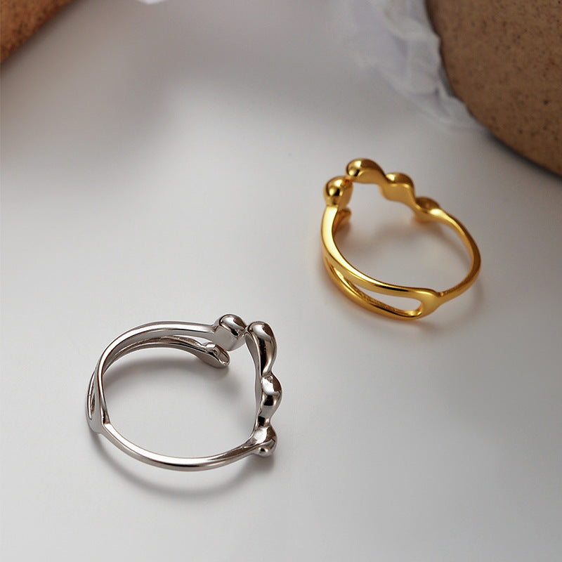 Womens Sterling Rings 925 Irregular Geometric Ring With Electroplated Gold Finish Adjustable Open Band Jewelry