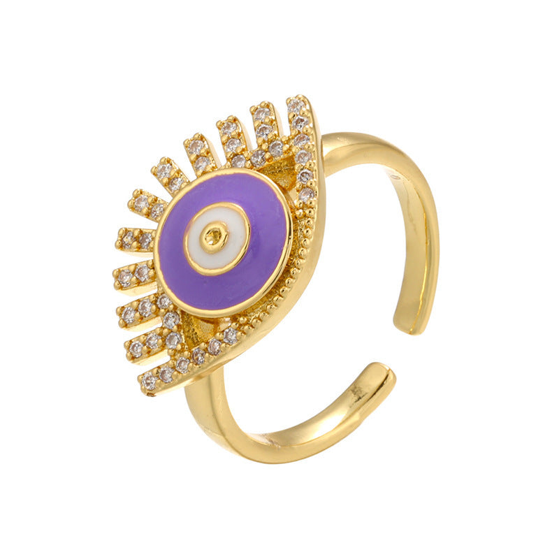 Oil Drop Ring Colorful Zircon Diamond Accent Copper Adjustable One Size Fashion Jewelry for Women Elegant Style