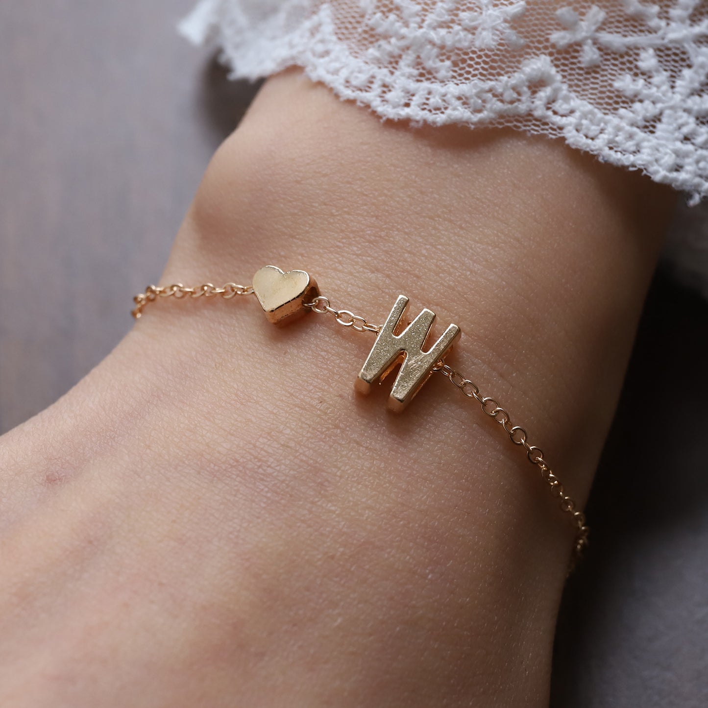 Womens Initial Heart Shaped Letter Charm Bracelet Electroplated Gold And Silver Jewelry Gift For Her And Girls