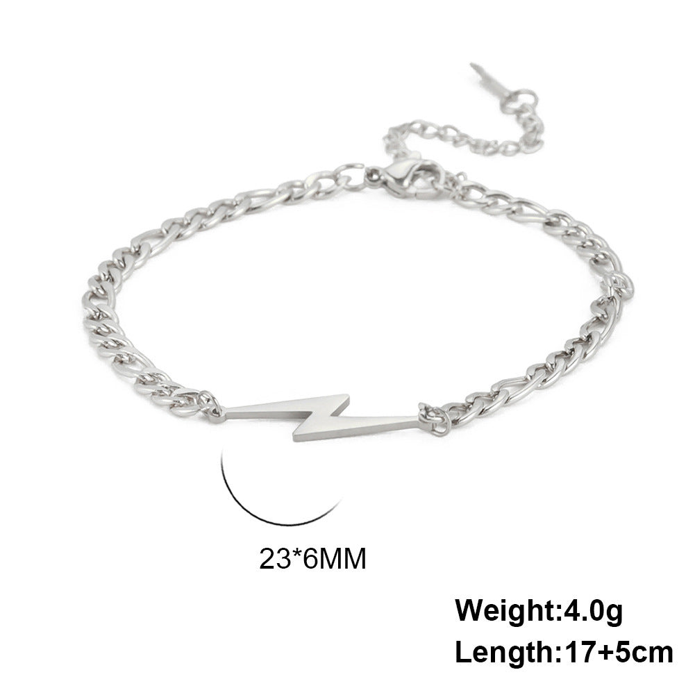Womens Geometric Bracelets With Double Hole Lightning Pendant Stainless Steel Jewelry Gift For Her Fashionable