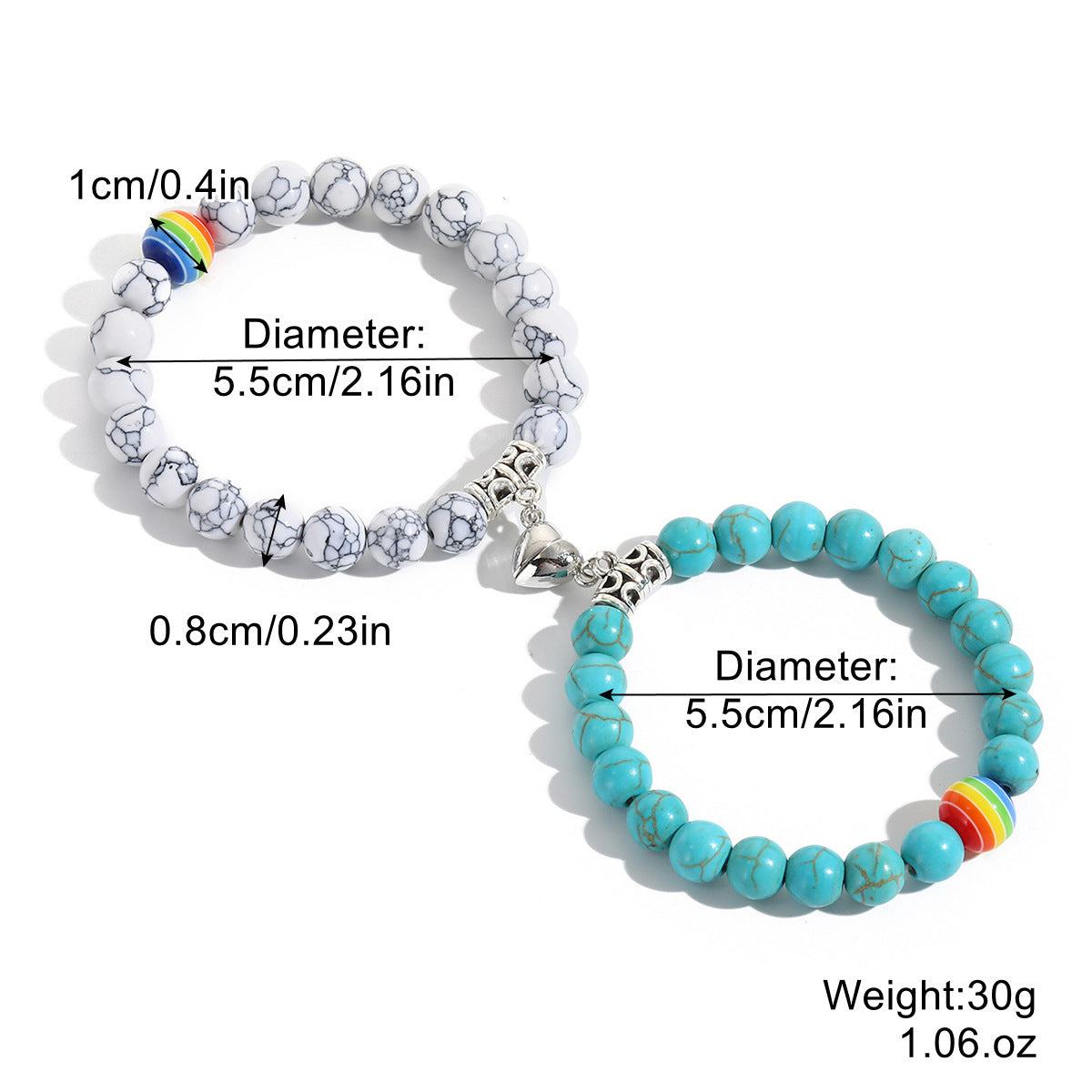 Unisex Alloy Bracelet Set Circle Double Ring Chain Elements Electroplated Beads Black White Turquoise Beads In