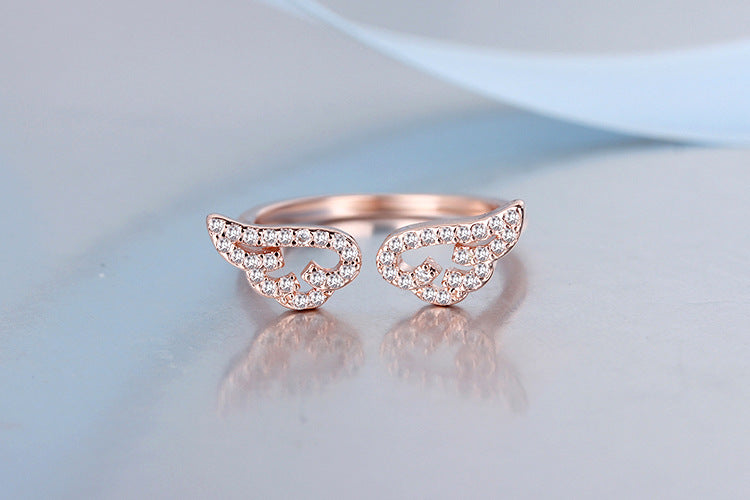 Womens Adjustable Copper Ring Geometric Wings Rose Gold