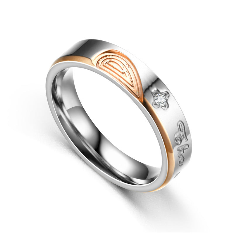 Stainless Steel Couple Ring with Zircons Inlays Black Rose Gold 6mm 4mm Wedding Gift Set For Bridal Gift Ideas