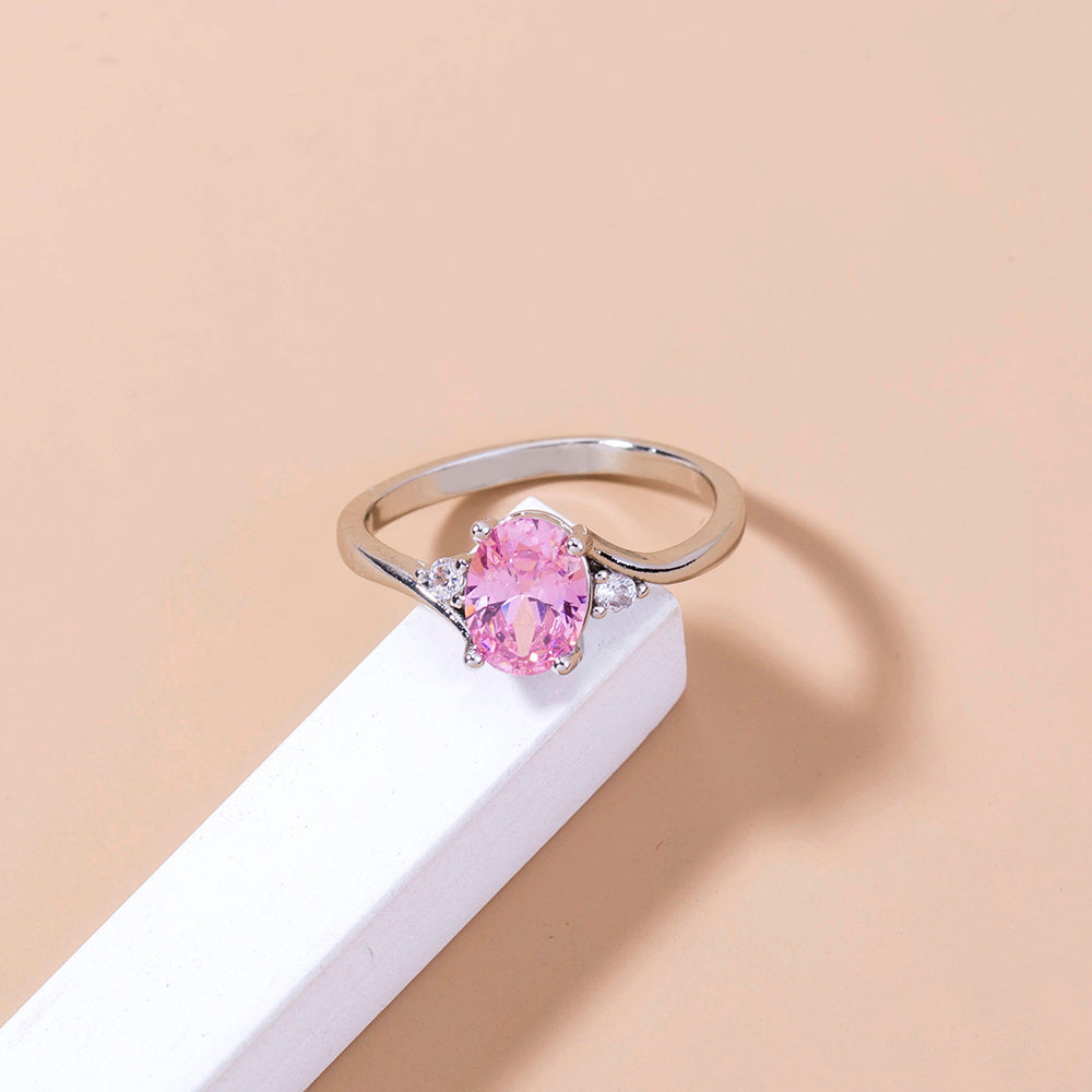 Womens Adjustable Ring Pink Zircon European Design Copper Electroplated Micro Inlaid Ring For Her Elegant Style