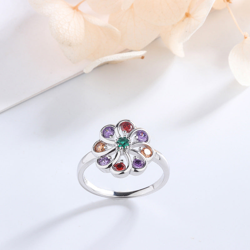 Womens 925 Sterling Silver Ring With Round Mixed Color Diamonds Fashion Ring Individually Packed White Gold Plated