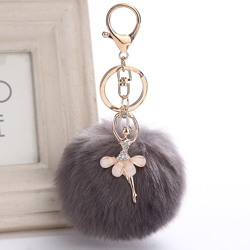 Car Keychain Pendant Simulation Rabbit Hair Accessory Metal Plush Key Ring Bag Charm Fluffy Colorful Gift Style