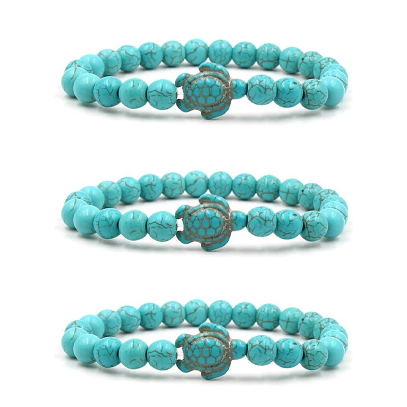 Unisex Volcanic Stone Bracelet With White Turquoise Geometric Design And Elastic Band For Men Women Everyday Wear