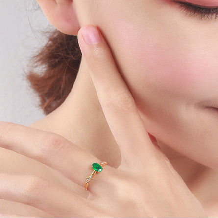 Emerald Ring Adjustable Copper Ring Sterling Silver Gem Inlay Individually Packed Gift For Women Fashion Rhinestone