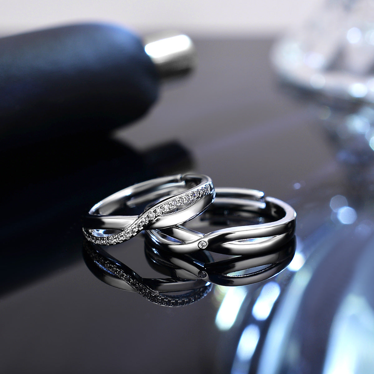 Couple Rings Set Adjustable Opening Matching Rings For Couples Cross Bow Design Copper Alloy With Gems Inlays Now