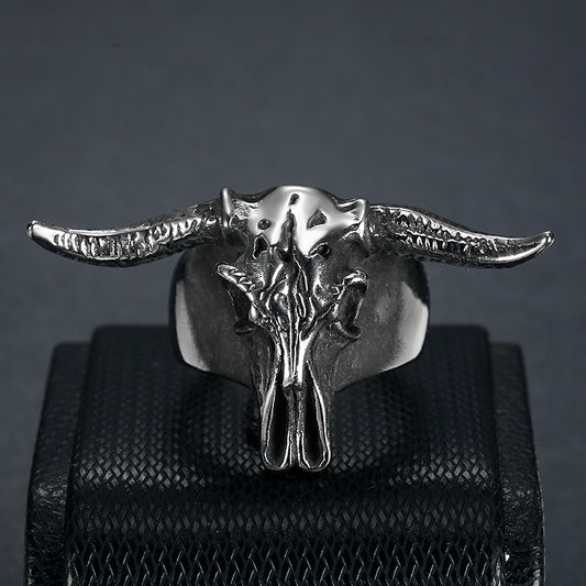 Personalized Stainless Steel Polished Vintage Aries Ram Ring With Horns Simple Stylish Silver Aries Ram Ring With Horns