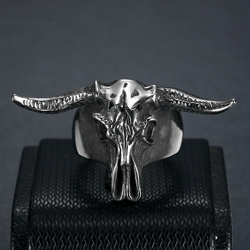 Personalized Stainless Steel Polished Vintage Aries Ram Ring With Horns Simple Stylish Silver Aries Ram Ring With Horns