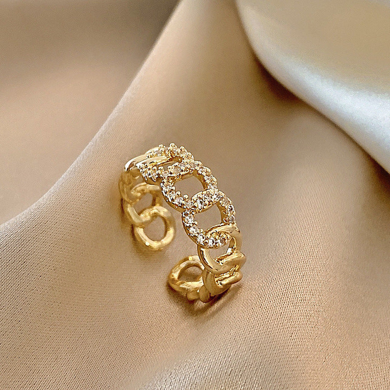 Women Adjustable Gold Plated Rings With Geometric Design And Artificial Gems For Wedding Jewelry Korean Fashion