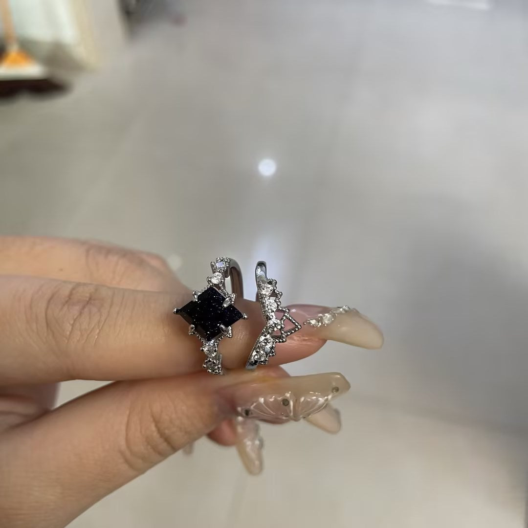 Sand And Stone Twinkle Starlight Ring Copper Two Tone Yellow Gold Adjustable Ring Set 2 Pieces Elegant Everyday Wear