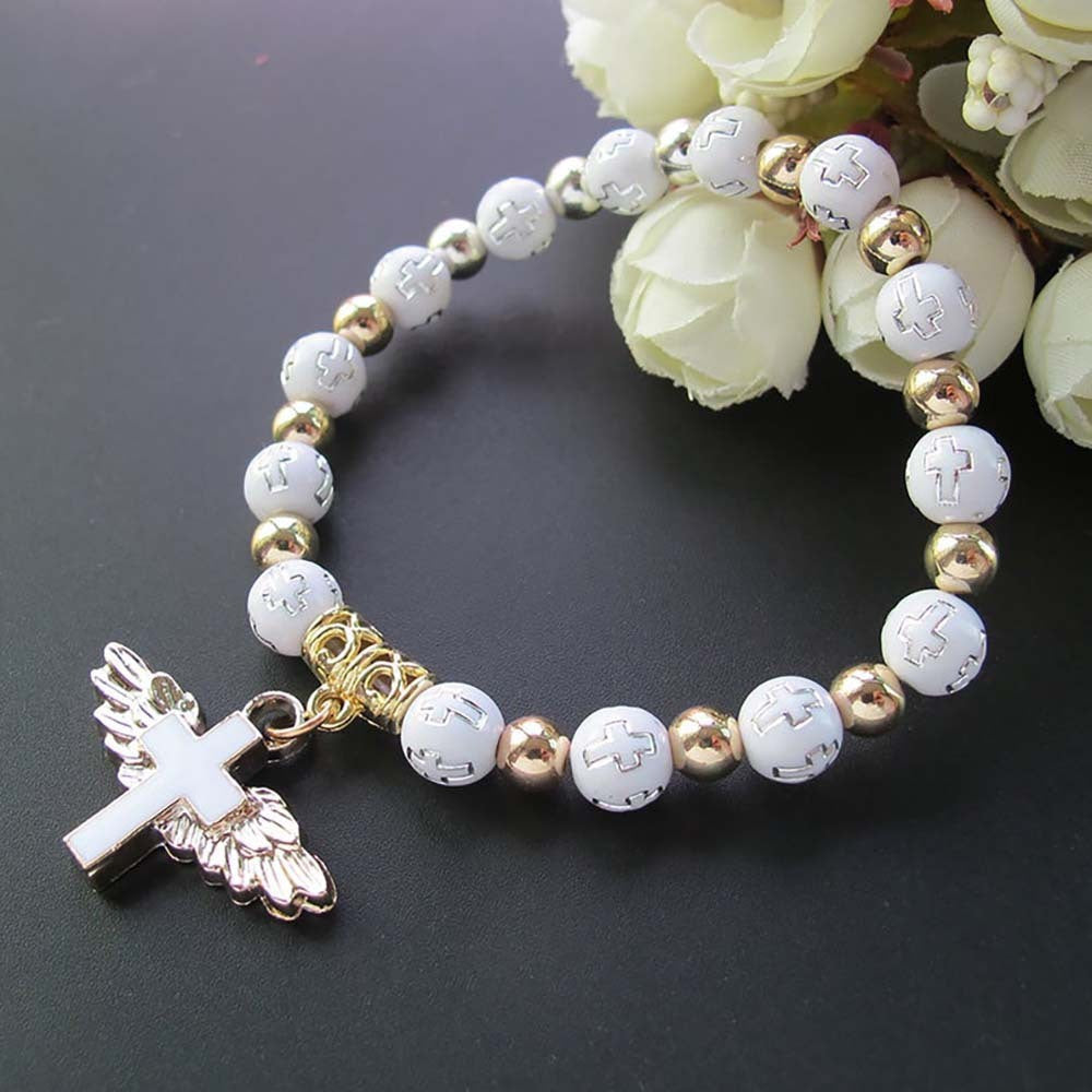 Religious Alloy Cross Bracelet With Acrylic Beads Lightweight Totems Beaded Bracelet Men Individually Packaged