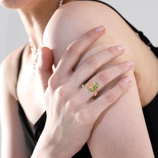 Women Adjustable Leaf Ring Copper Plated Floral Jewelry