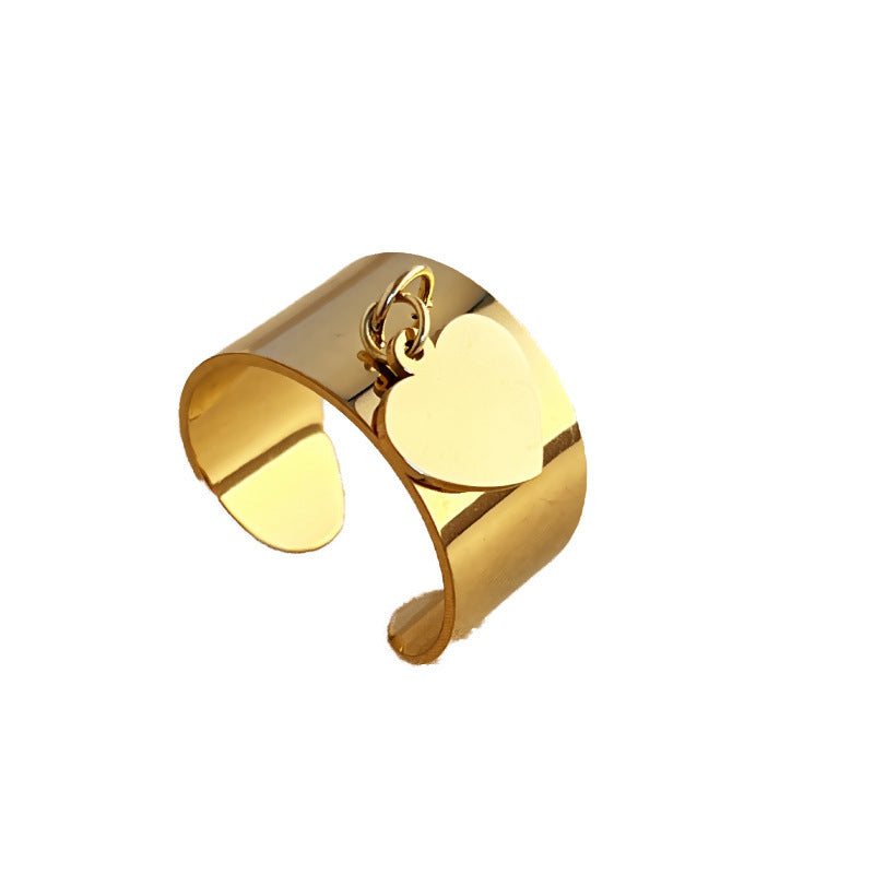 Unisex Open Heart Ring Stainless Steel Electroplated Vintage Design Elements Adjustable Opening Fashion Jewelry