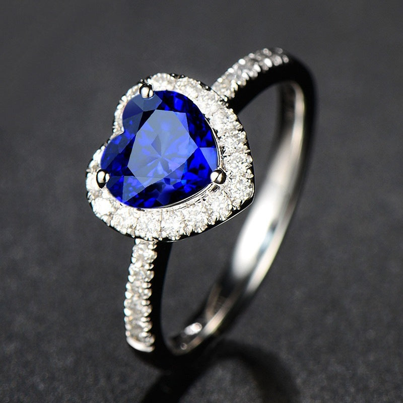 Blue Sapphire Heart Ring Copper Gemstone Jewelry Dainty