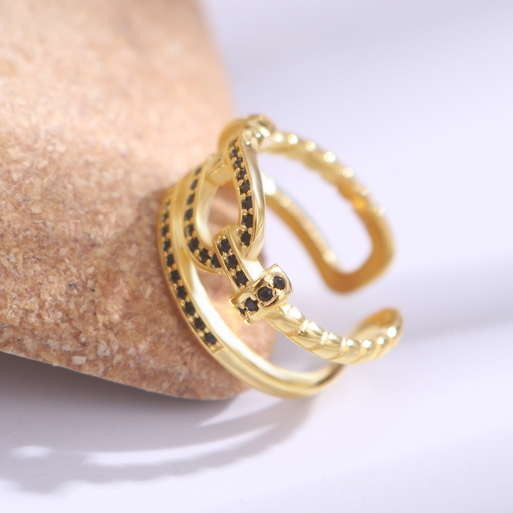 Womens Ring Golden Dripping Oil Cartoon Character Design Thai Silver Gold Plated Double Layer Elegant Fashion Ring