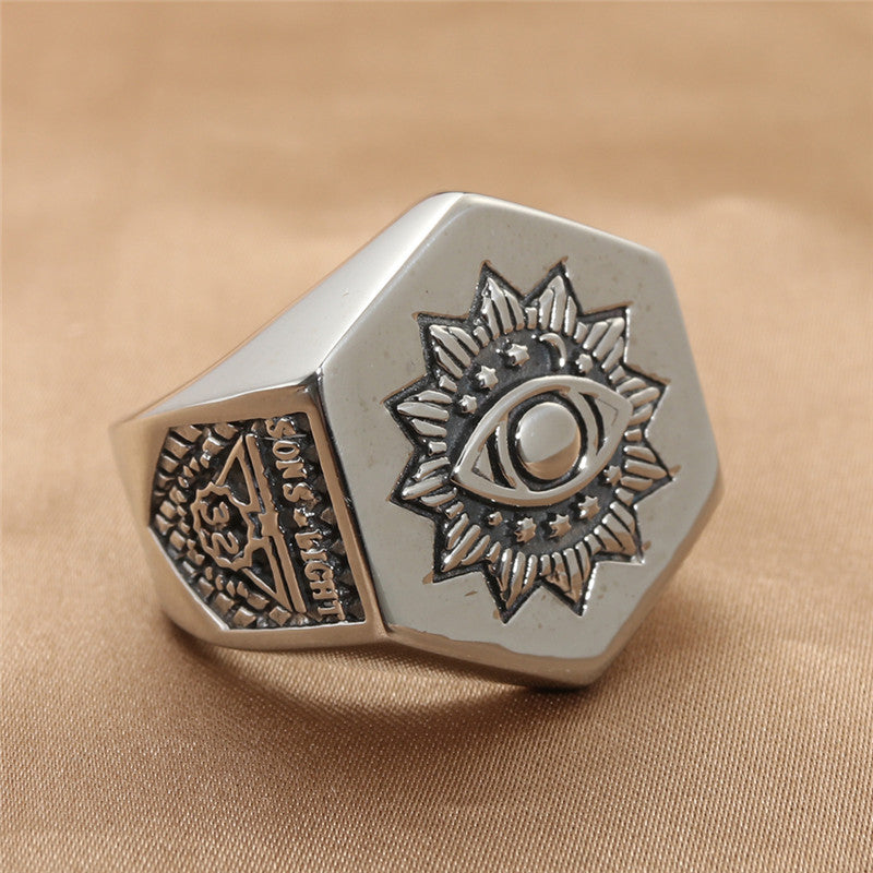 European And American Titanium Steel Masonic Eye Ring Vintage