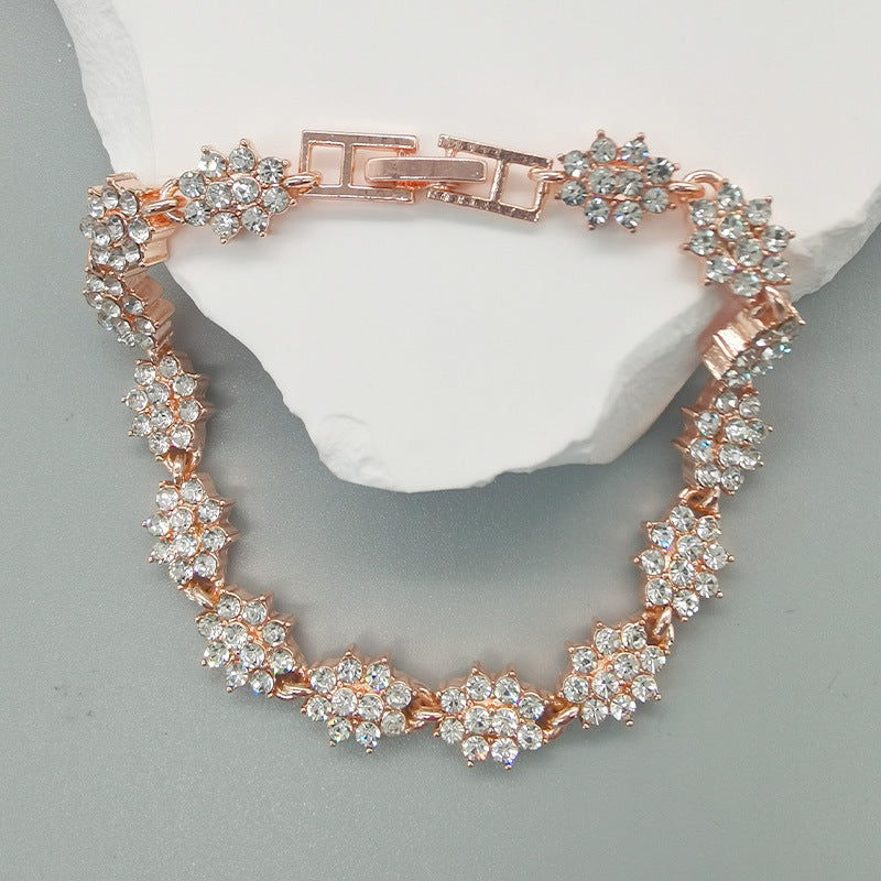 Geometric Alloy Bracelet With Rhinestones Diamonds For Women Roman Design Jewelry Gift Silver Gold Rose Silver