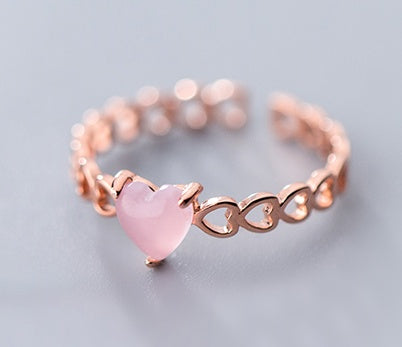 Womens Fashion Synthetic Glass Hollow Love Ring Sweet Temperament Dainty Finger Jewelry For Daily Wear Elegant