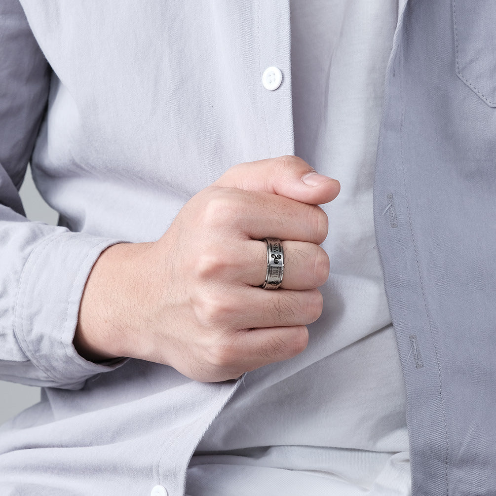 Mens Rotatable Titanium Steel Ring 8mm Wide Highly Polished Finish Durable Band Fashion Ring For Everyday Wear