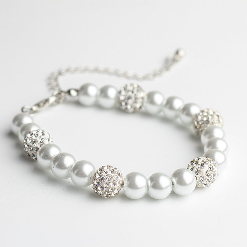 Womens Glass Pearl Pendant Bracelet Electroplated Alloy