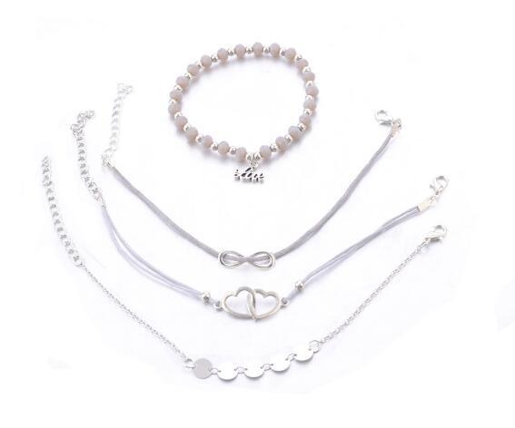 Heart Shape Unisex Alloy Bracelet Set Electroplated Anniversary Gift For Travel European Style Jewelry For You