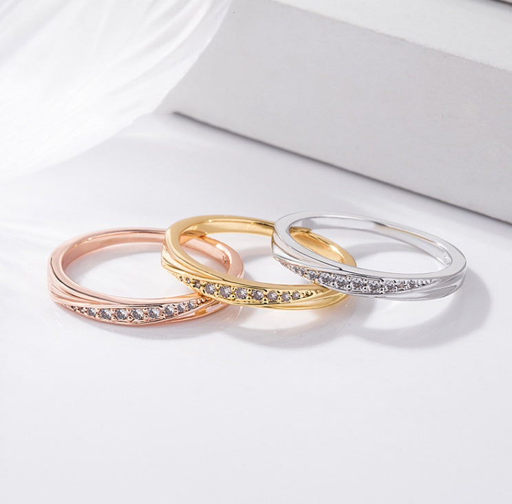 Copper Ring With Single Row Diamond Geometric Design Korean Fashion Ring Individually Packed Jewelry Gift Idea