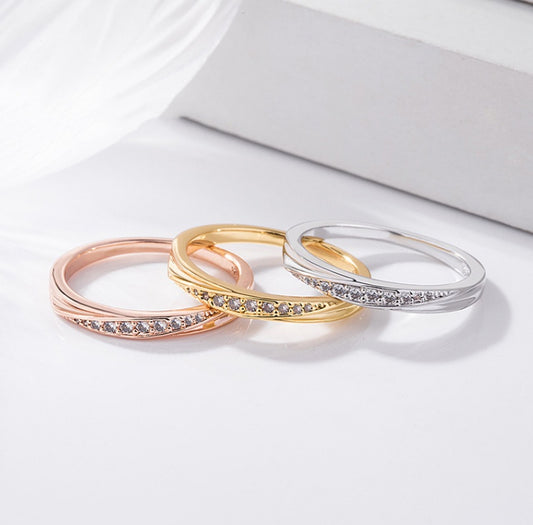 Copper Ring With Single Row Diamond Geometric Design Korean Fashion Ring Individually Packed Jewelry Gift Idea