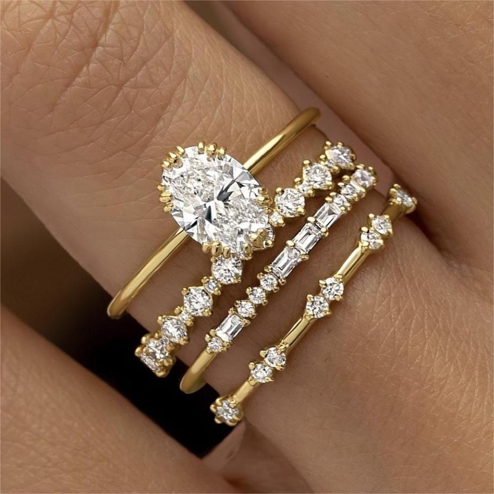 Womens Geometric Ring Set Electroplated Gold Tone Three Piece Alloy Jewelry Collection Geometric Stacking Rings