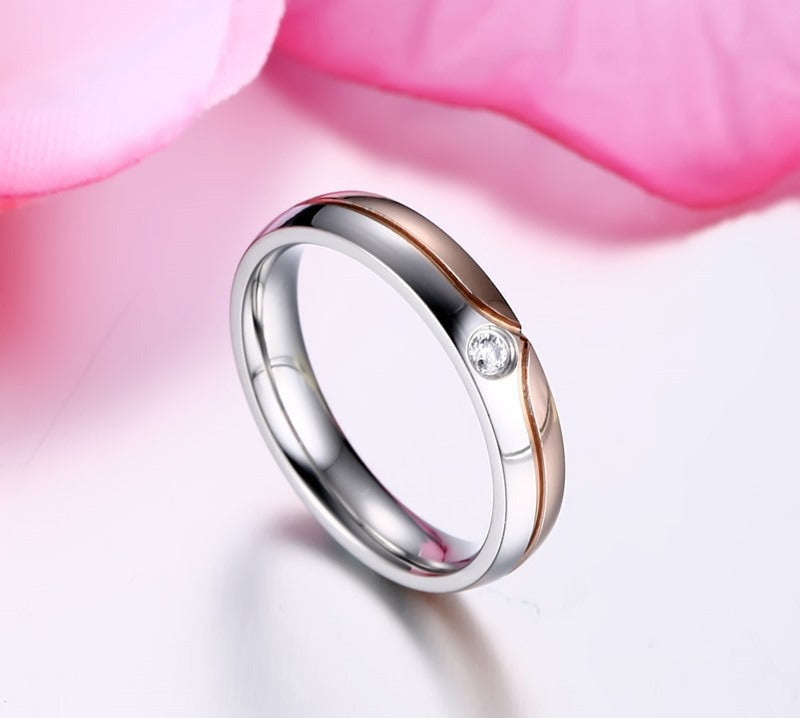 Stainless Steel Couple Ring Geometric Design Korean Style Wedding Gift Set for Partners for Modern Style Looks