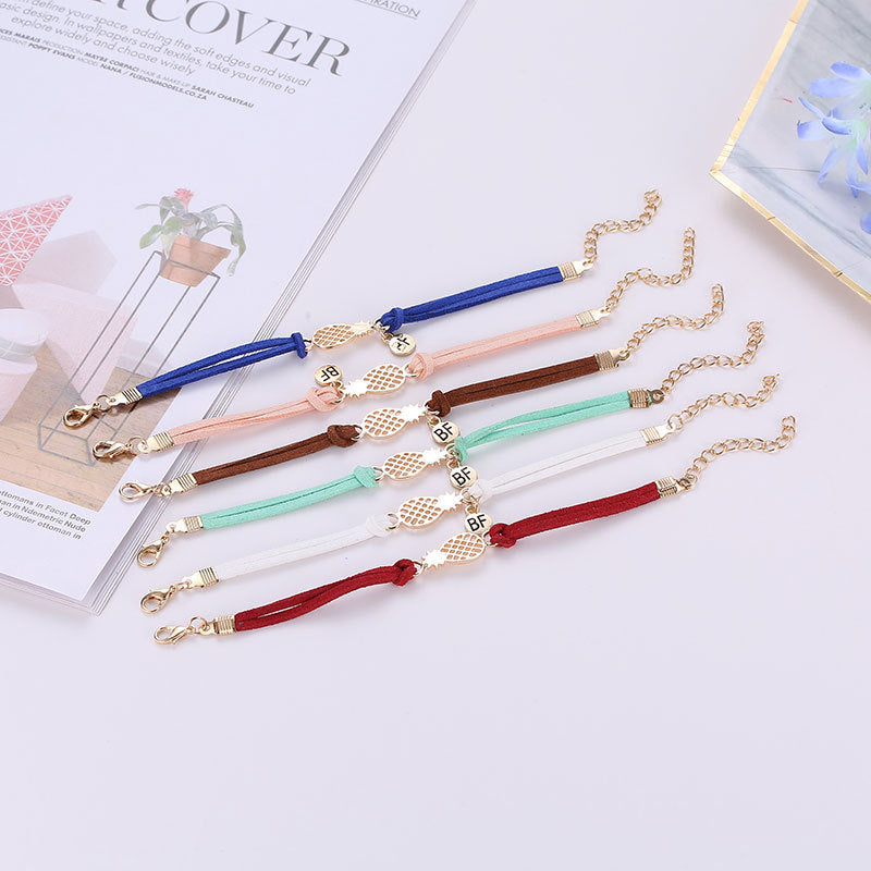 Double Pineapple Letter Bracelet Electroplate Alloy Anniversary Gift Travel Keepsake Elegant Jewelry Collector