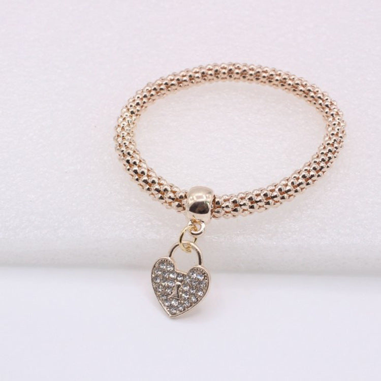 Women Alloy Thick Chain Bracelet Set Electroplated Gemstone Bangle Gift Gold Silver Anniversary Celebration Joy