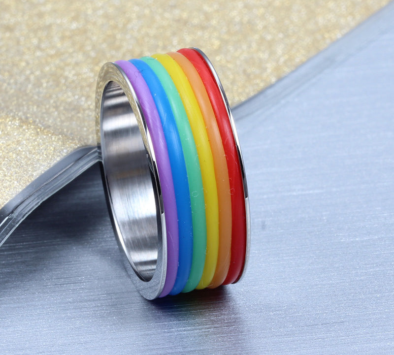 Stainless Steel Rainbow Ring 9mm Widest Sizes Six To Thirteen American Ring Individually Wrapped Everyday Wear