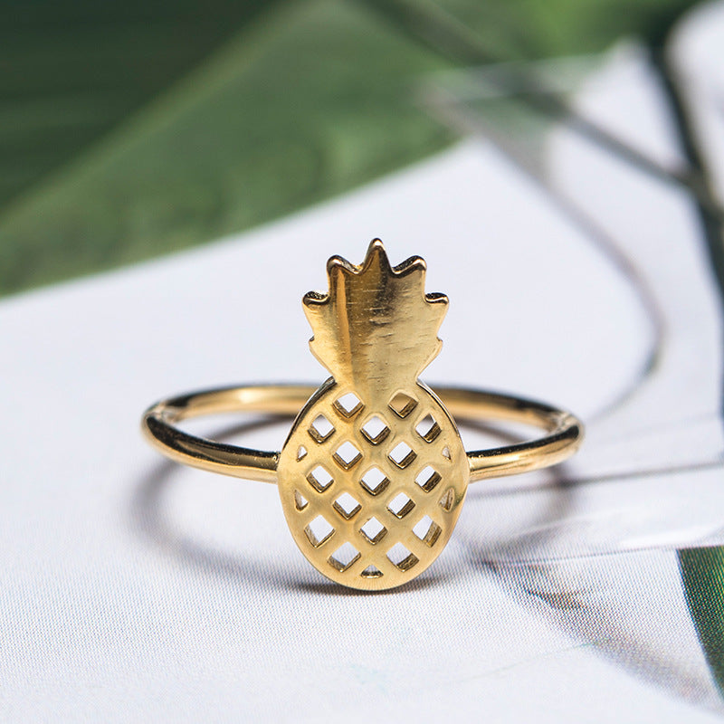 Womens Silver Ring with Gold Plated Pineapple Design Adjustable Opening Perfect for Birthdays Holidays and Anniversaries Fashionable Fruit Ring for Women