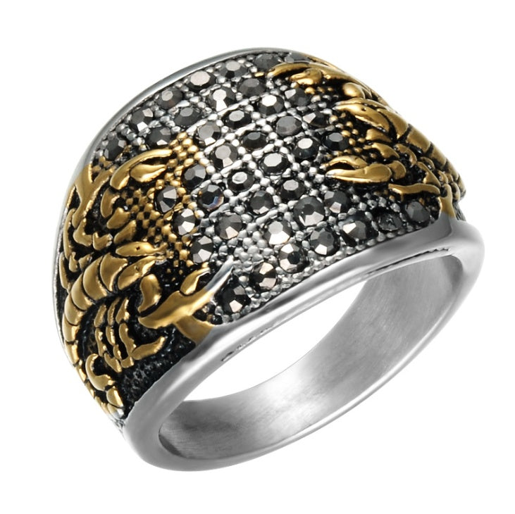 Mens Stainless Steel Ring Diamond Inlay Geometric Hip Hop Style Jewelry Gift Gold Steel European Style Jewelry