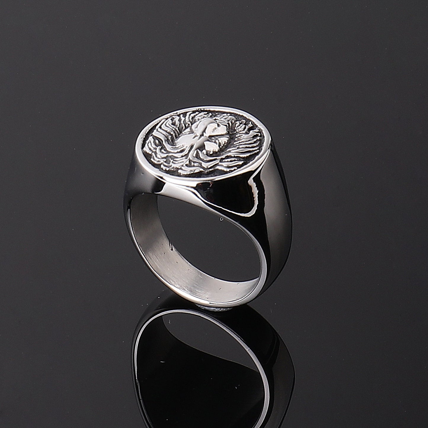 Men's Lion Head Ring Stainless Steel Polished Animal Zodiac Ring Fashion Ring for Men Lion Ring Steel Ring Gold Ring Retro Ring