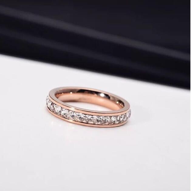Titanium Steel Ring Single Row Diamond Ring For Women And Girls European American Minimalist Ring Steel Or Rose Gold