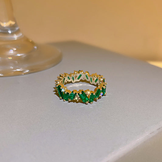 Gold Electroplated Zircon Ring With Man Made Diamond Crystal Copper Adjustable Korean Style Geometric LookGlow