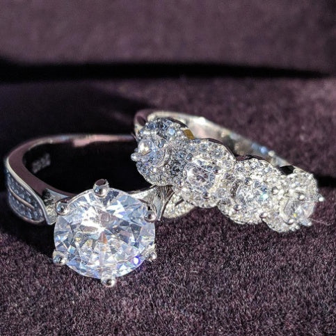 Womens 925 Sterling Silver Ring Zircon Inlay Band For Her Simple Silver Ring Size 5 6 7 8 9 10 Style Band Ring