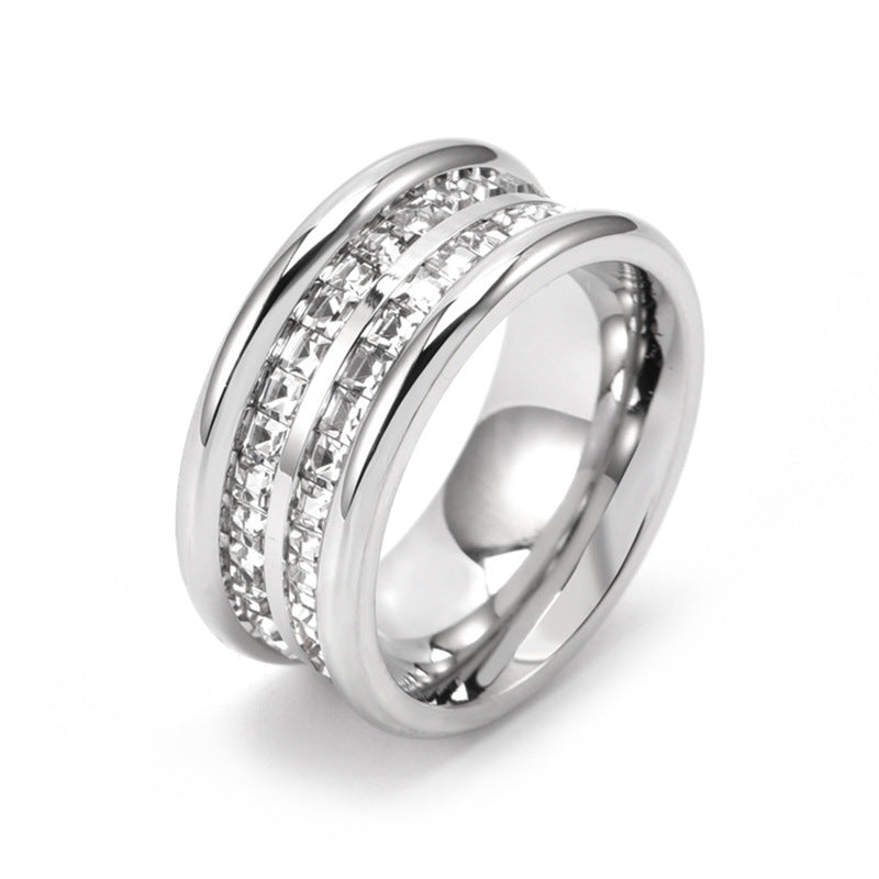 Titanium Steel Ring Silver Color Fashion Retro Design With Geometric Pattern For Men And Women Size 6 7 8 9 10