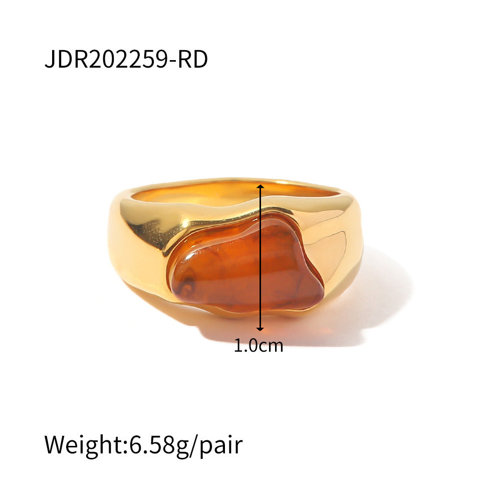 Womens Retro Geometric Stainless Steel Ring with Gemstone Round Design Jewelry Gift for Her Size 6 7 8 For You