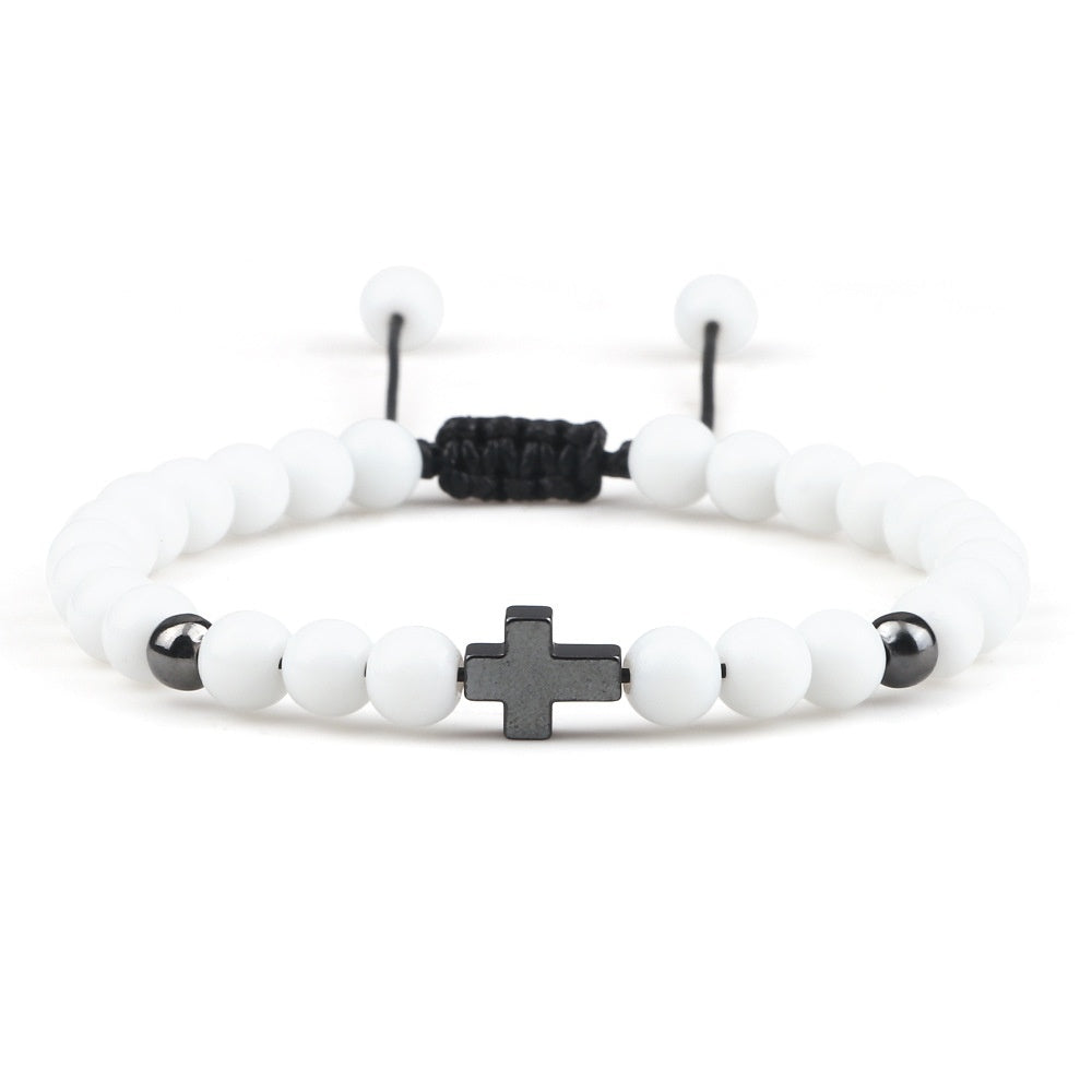 Unisex Hand Woven Bracelet With Cross Pendant Beads Mixed Material Fashion Jewelry For Men Women Everyday Chic