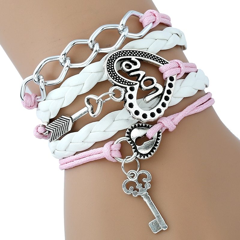 Hand Woven Vintage Bracelet Adjustable Alloy Rope Braided Design Heart Shaped Lock Plus Personalized Passwords