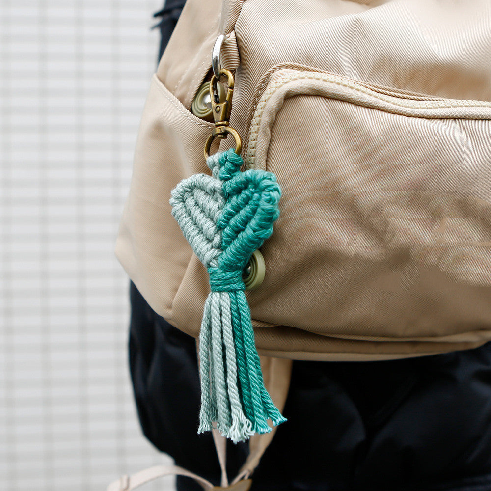 Woven Peach Heart Tassel Keychain With Cotton Rope And Simple Zinc Alloy Keyring Bag Charm Delicate For Everyday Use
