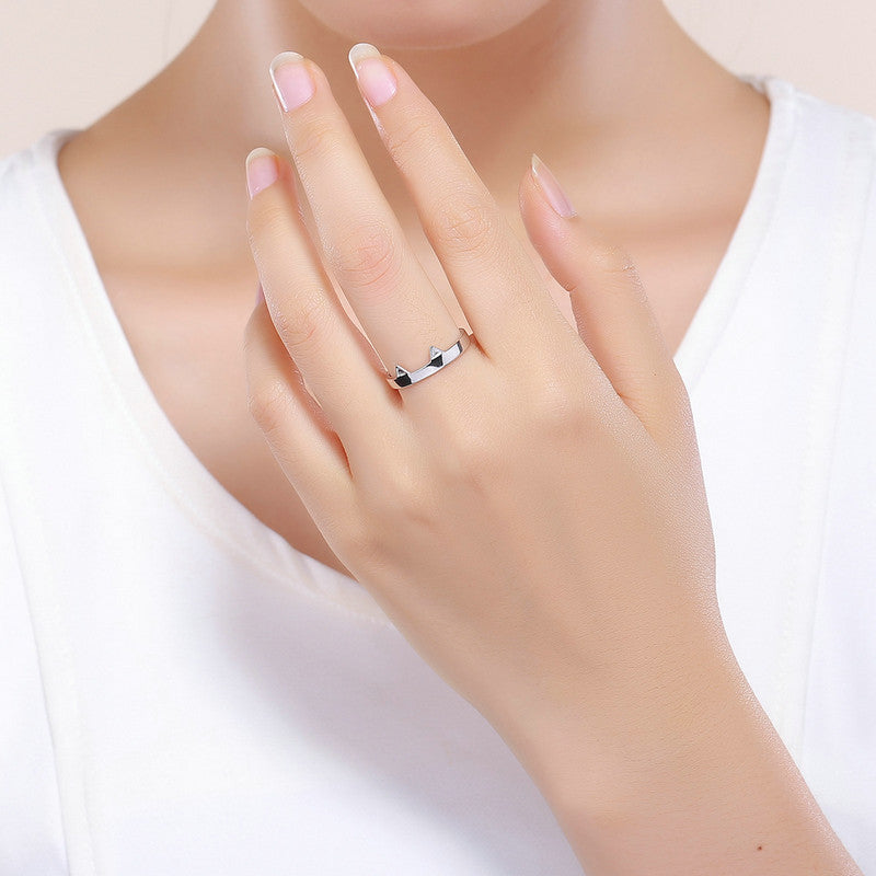 Sterling Silver Cat Ear Ring Platinum Plated Gift For Women Jewelry Individually Bagged Elegant Accessory Gift