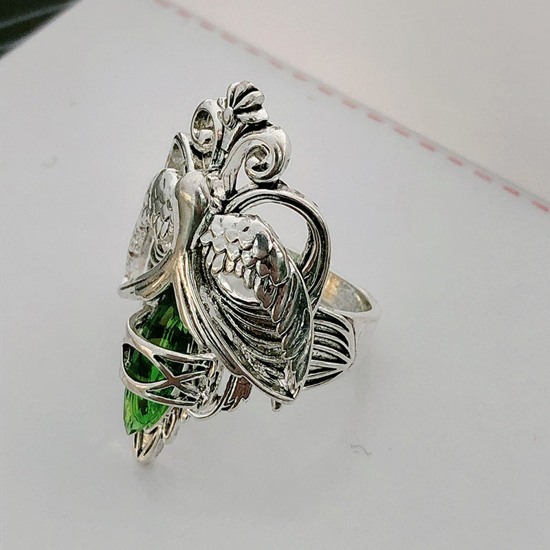 Women's Ring With Green Zircon Gemstone Inlay Bowknot Design Electroplated Metal Alloy Jewelry Gift For Her Timeless