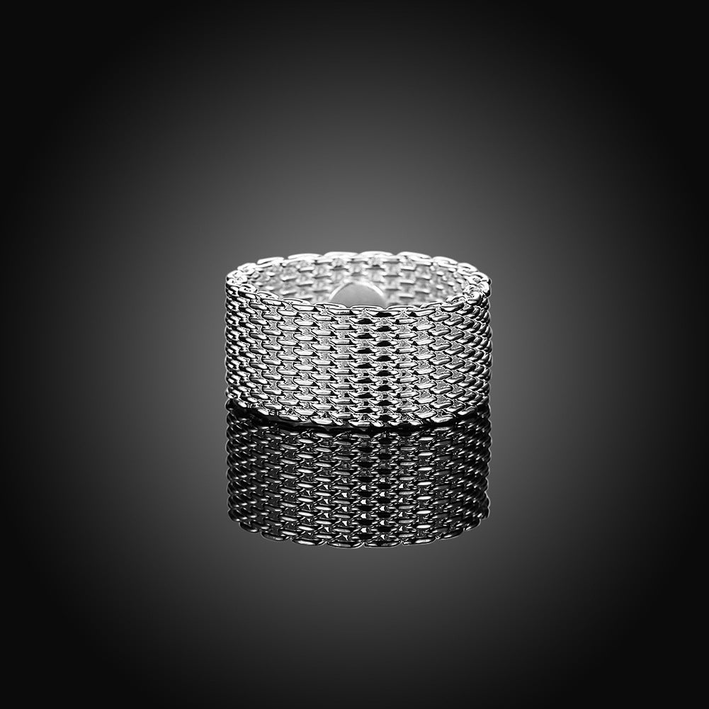 Silver Plated Copper Ring Round Braided Mesh Band Ring Fashion Jewelry For Women And Girls Europe AmericanRing