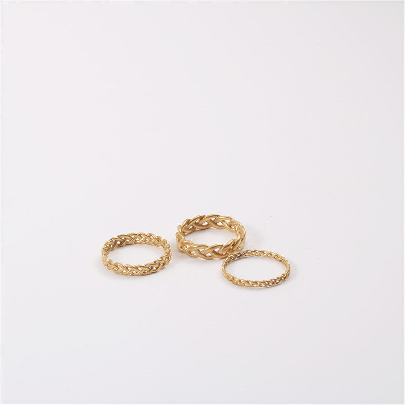 Womens Woven Twist Ring Titanium Steel Plated Real Gold Korean Geometric Knuckle Band Fashion Jewelry Gift Elegant Stainless Steel Rings for Women
